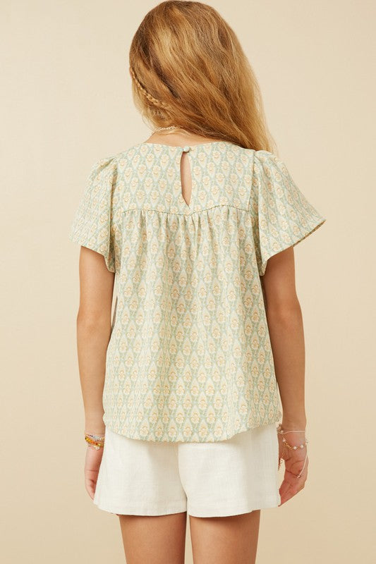 Girls Paisley Print Flutter Sleeve Top