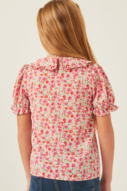 Girls Floral Peter Pan Collar Top