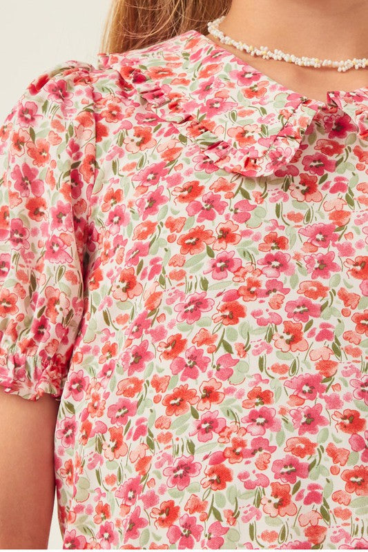 Girls Floral Peter Pan Collar Top
