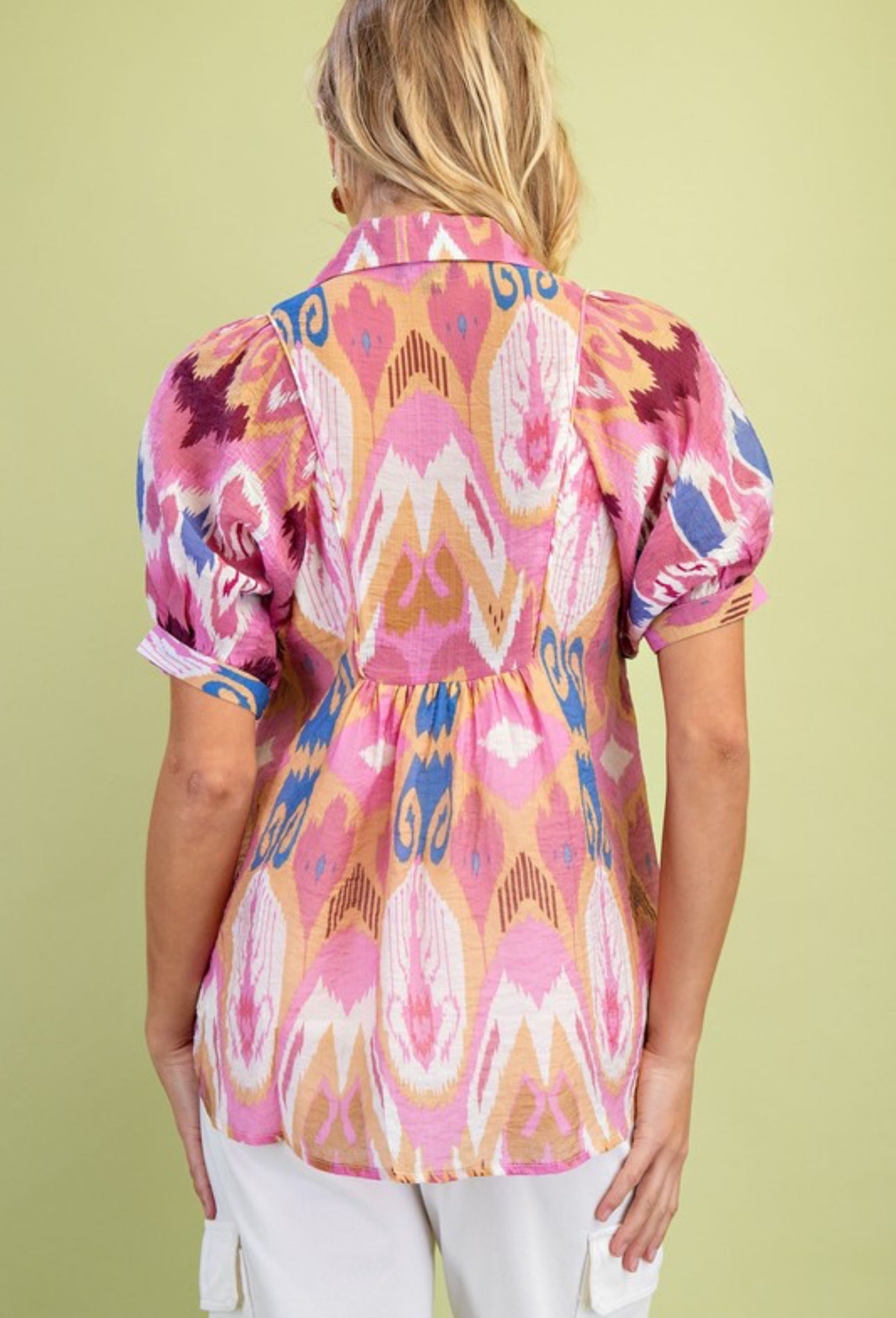 Pattern Smocked Yoke Top