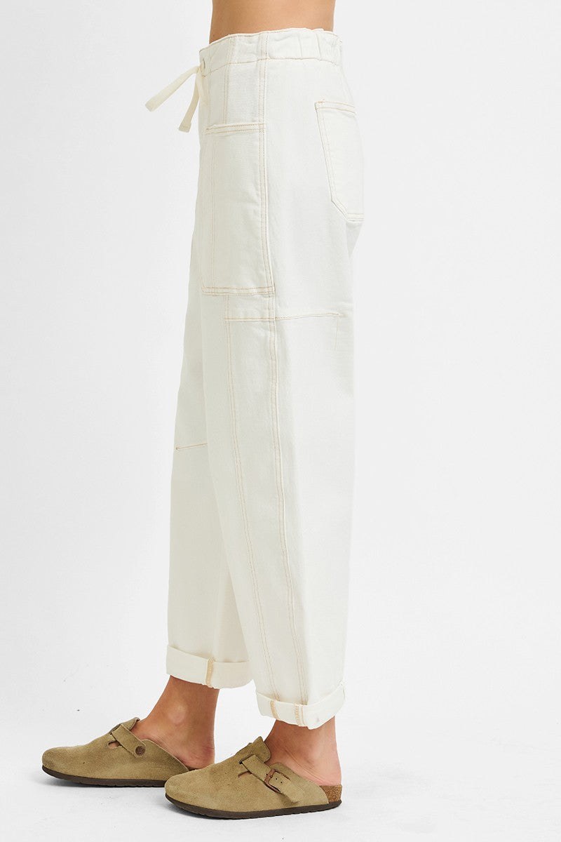 High Rise Crop Wide Leg Barrel Cargo Pocket Pants