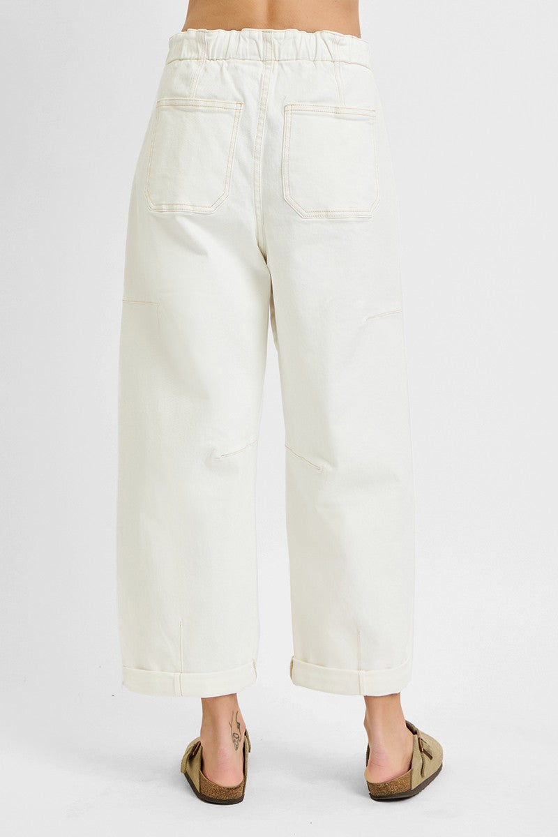 High Rise Crop Wide Leg Barrel Cargo Pocket Pants