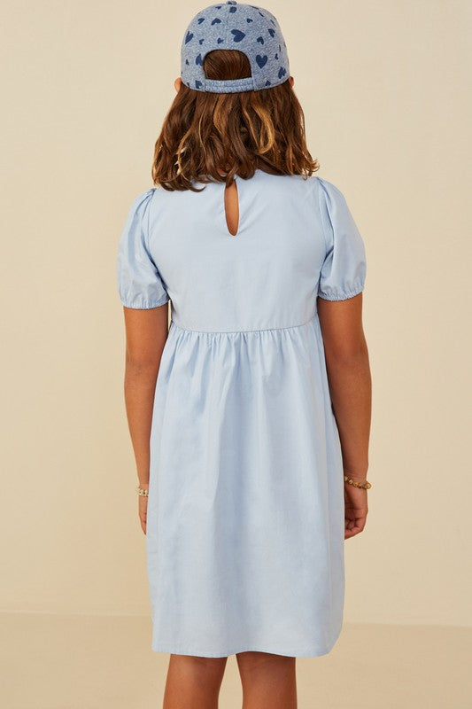 Girls Bow Detailed Puff Sleeve Dress