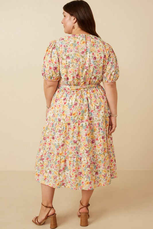 Plus Floral Print Belted Dress