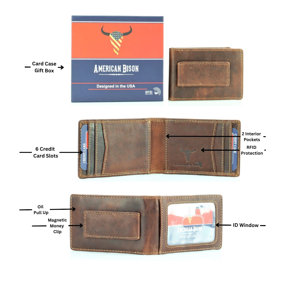 American Bison Bifold Money Clip Card Case