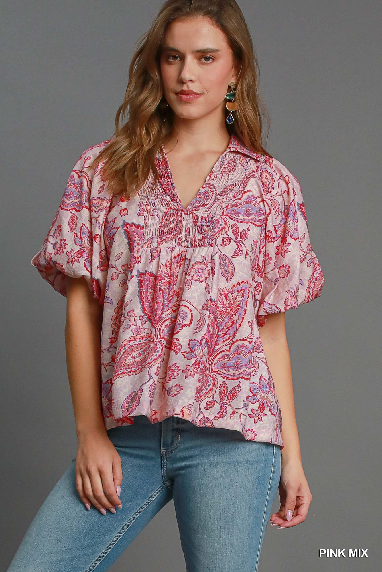 Paisley Print V Neck Top