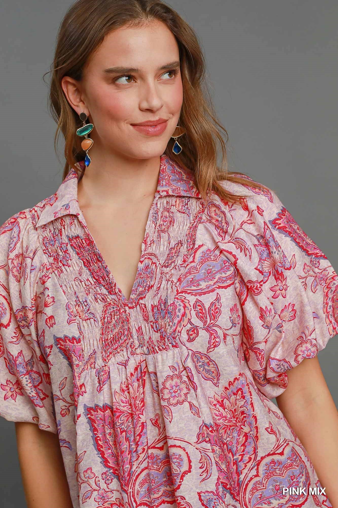 Paisley Print V Neck Top