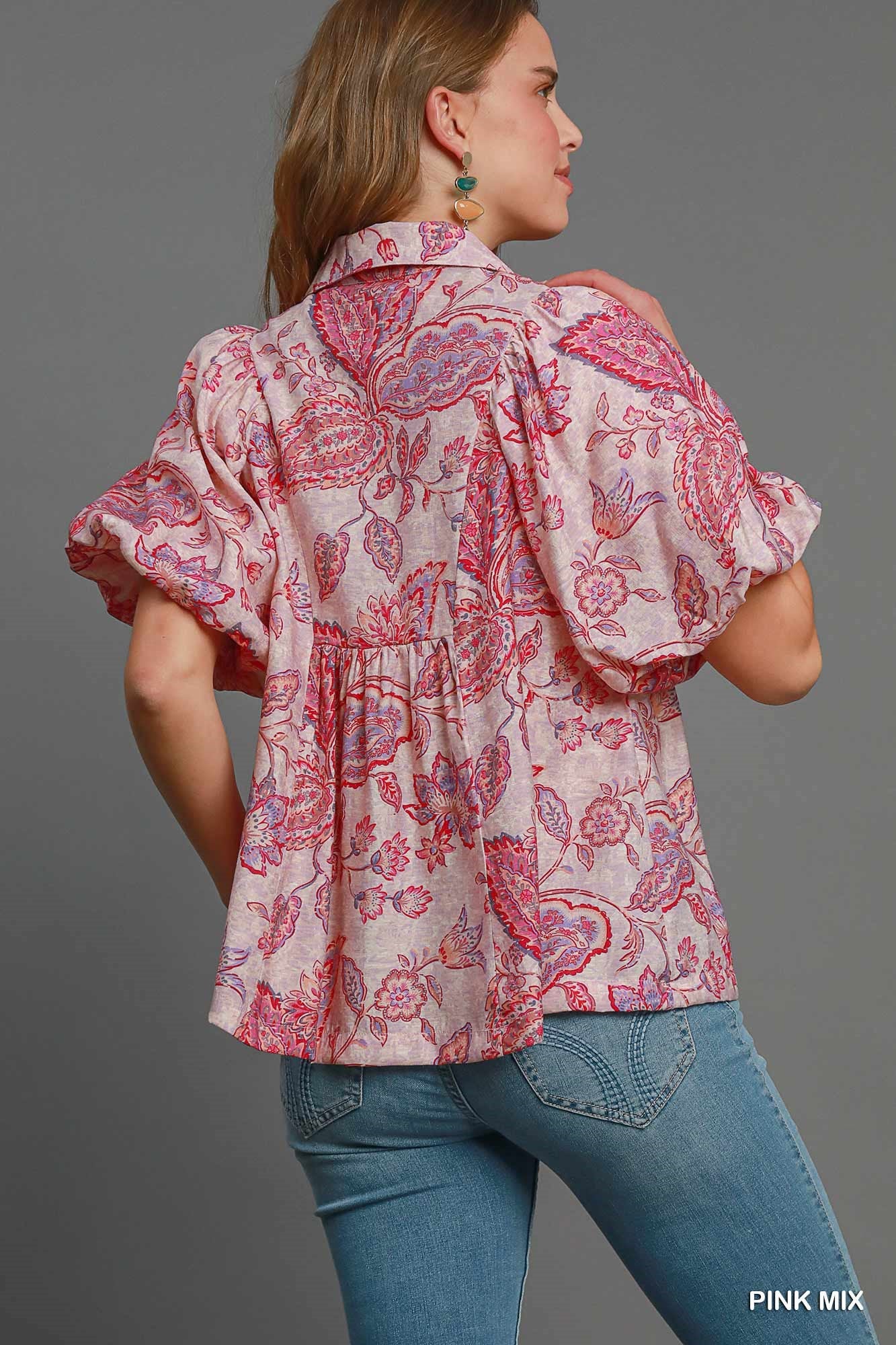 Paisley Print V Neck Top