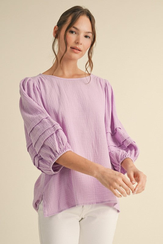 Gauze 3/4 Balloon Sleeves Top