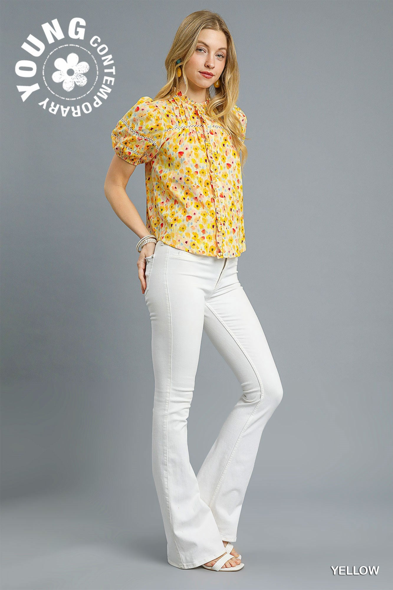 Floral Watercolor Pintuck Blouse