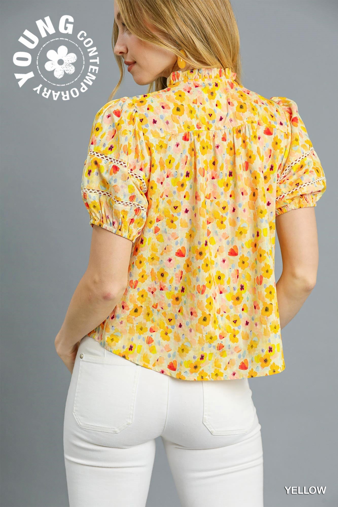 Floral Watercolor Pintuck Blouse
