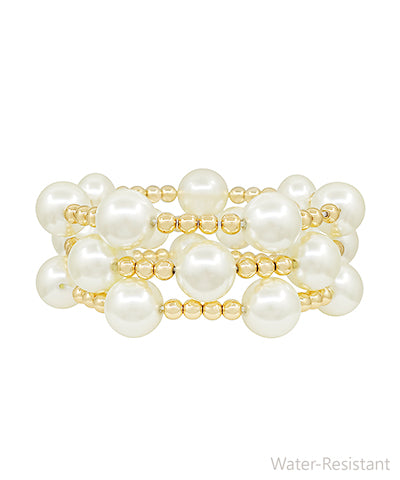 3 Row Large Pearl CCB Mixed Bracelet