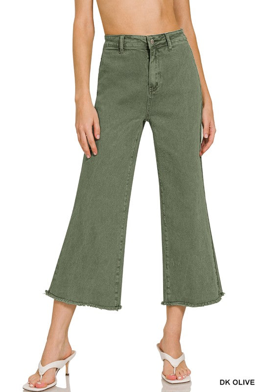 Zenana Acid Wash Frayed Hem Straight Pants