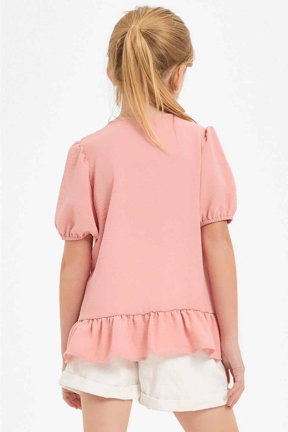 Girls Ribbon Tie Front Ruffle Blouse