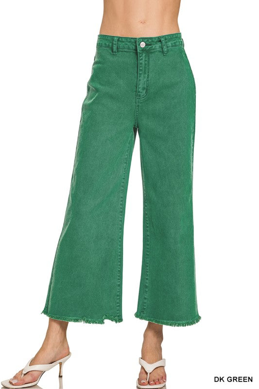 Zenana Acid Wash Frayed Hem Straight Pants