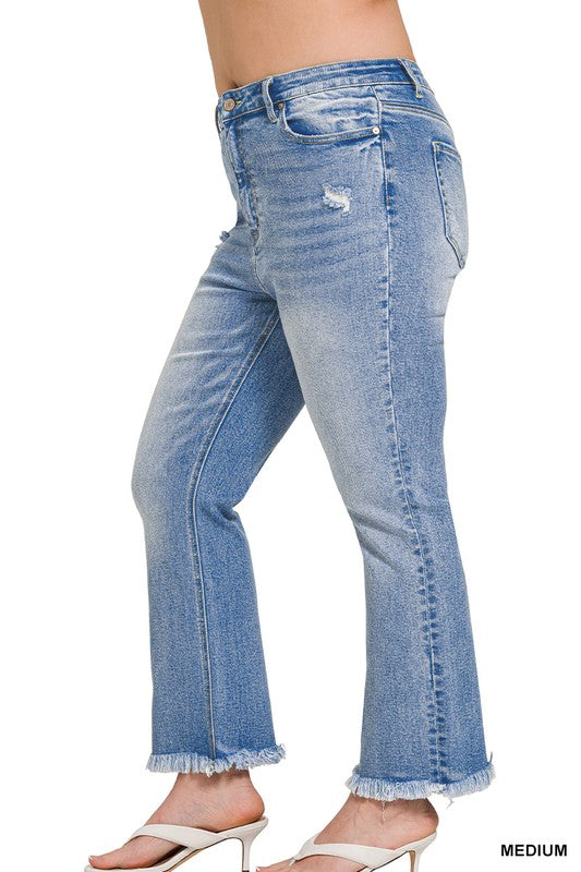 Plus Zenana High Rise Raw Hem Cropped Denim