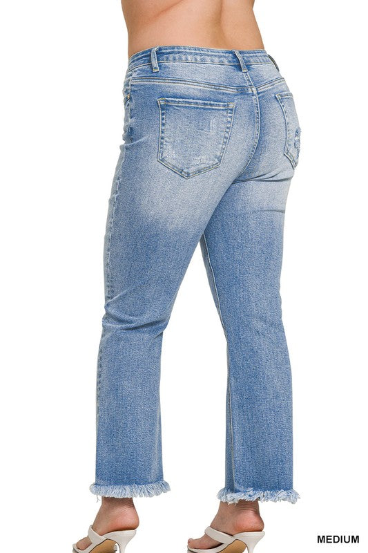 Plus Zenana High Rise Raw Hem Cropped Denim