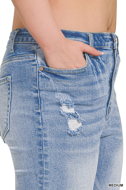 Plus Zenana High Rise Raw Hem Cropped Denim