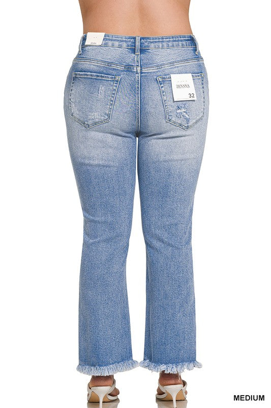 Plus Zenana High Rise Raw Hem Cropped Denim