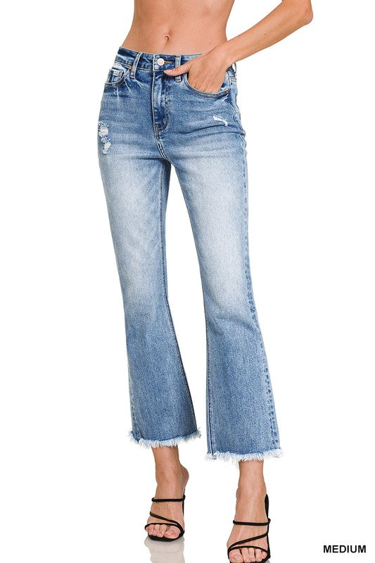 Zenana High Rise Raw Hem Cropped Denim Pants