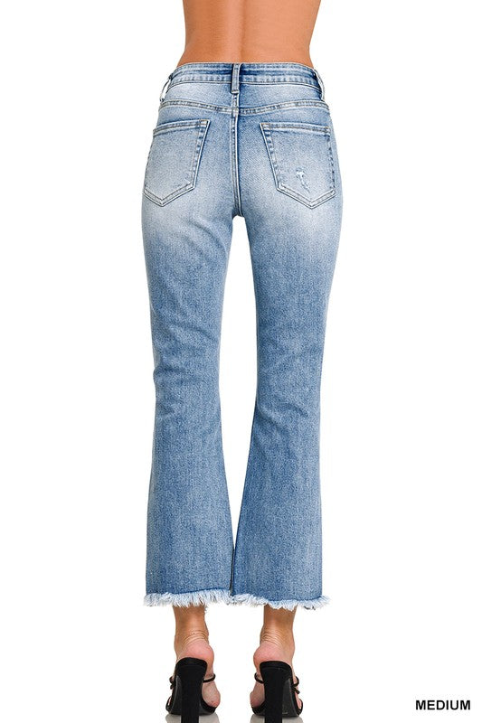 Zenana High Rise Raw Hem Cropped Denim Pants