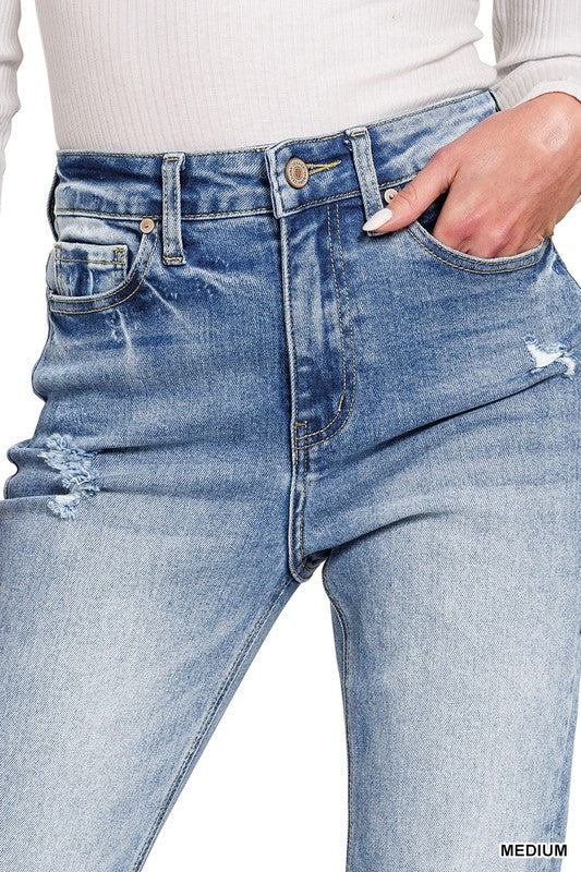 Zenana High Rise Raw Hem Cropped Denim Pants