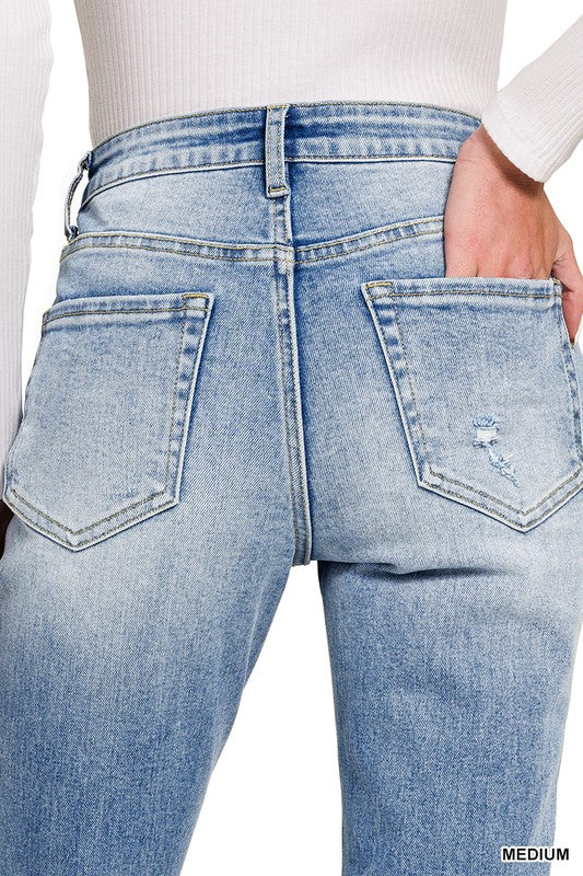 Zenana High Rise Raw Hem Cropped Denim Pants