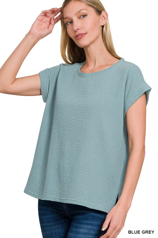 Zenana Double Gauze Round Neck Top