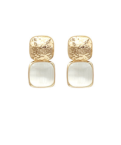 Bold Cat Eye Stone and Metal Earrings