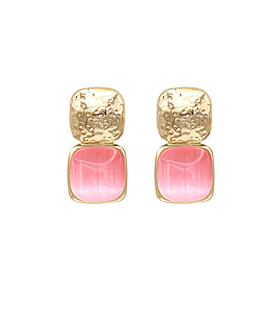 Bold Cat Eye Stone and Metal Earrings