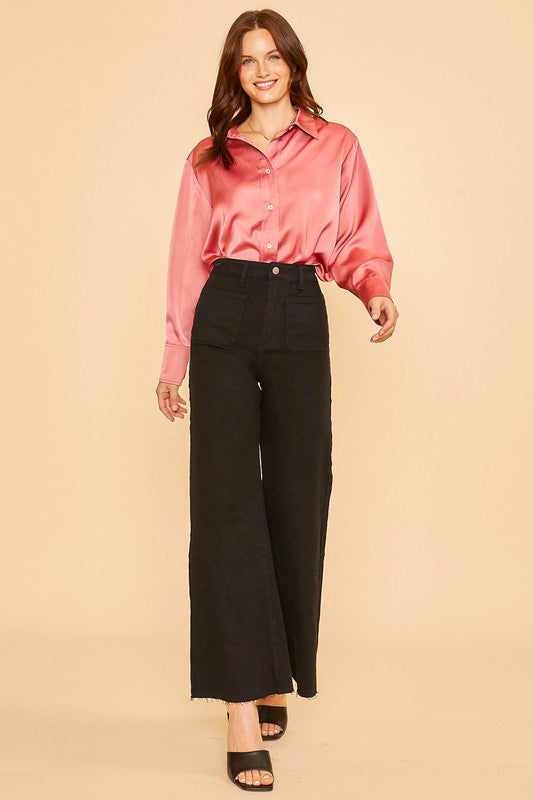 Front Two Pocket Stretch Wide Leg Denim Jeans