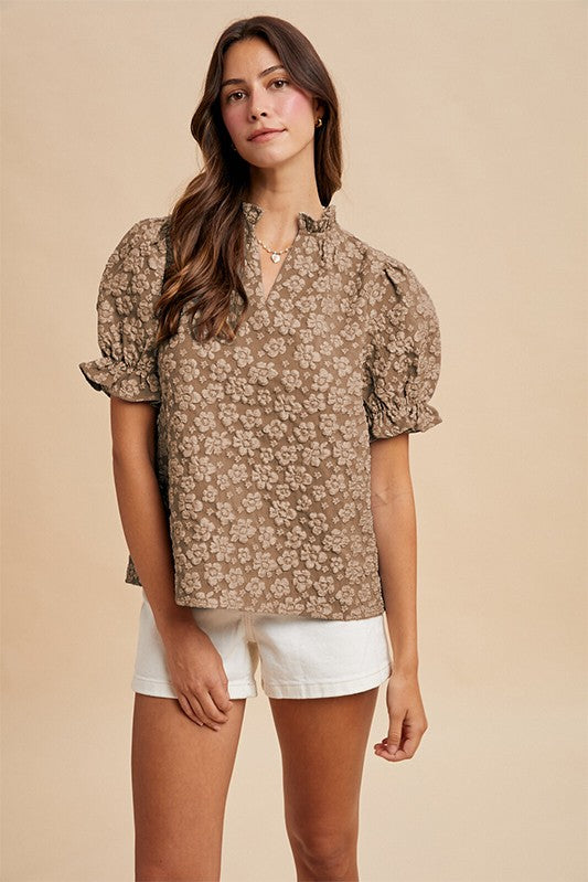 Satin Floral Puff Top