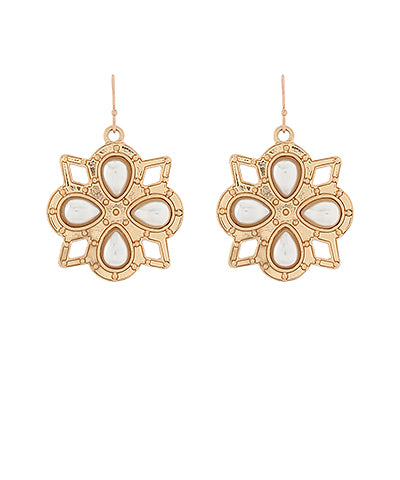 Antique Stone Clover Drop Earrings