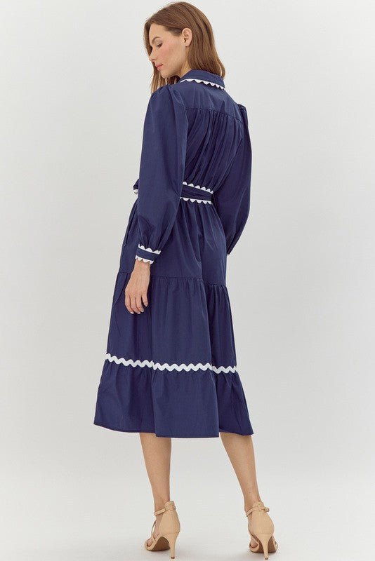 Solid Belted Waist Midi Dress