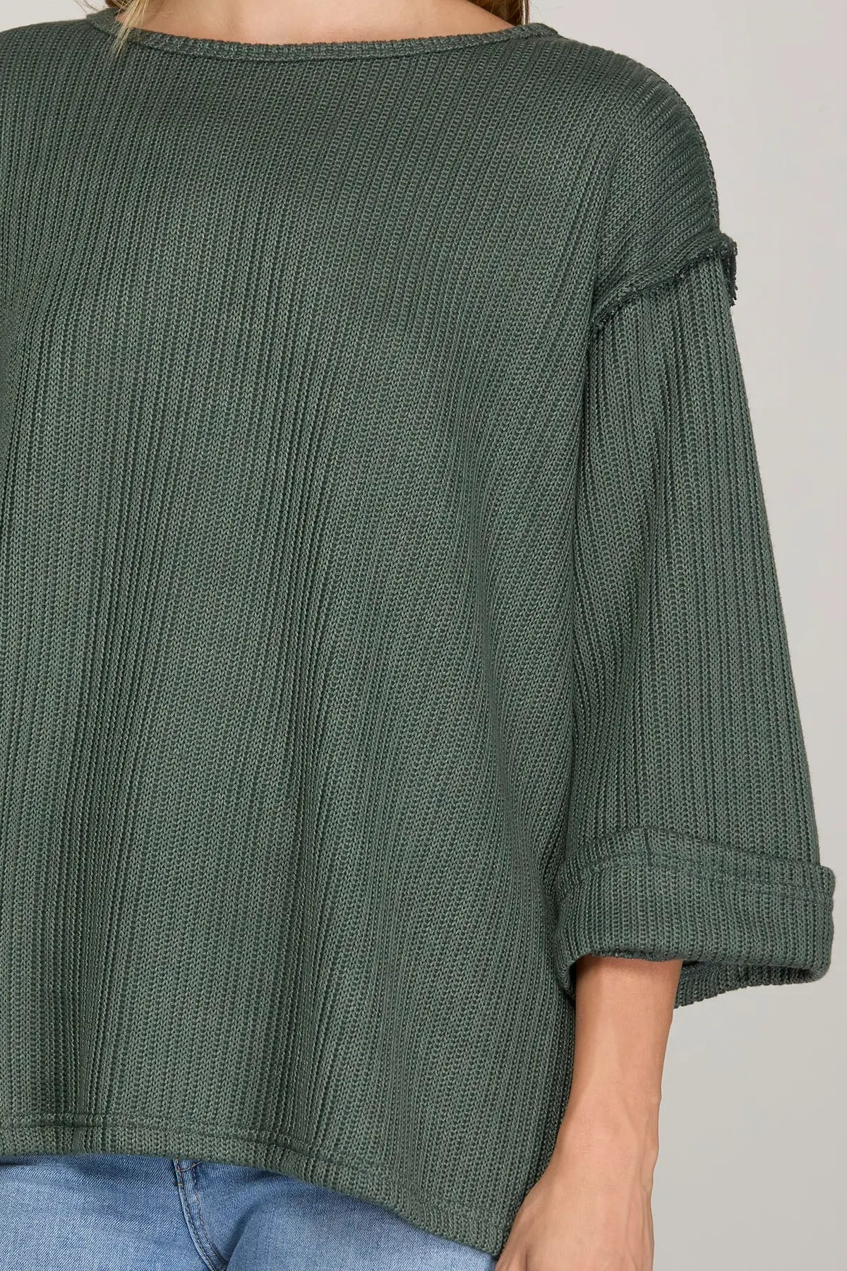 3/4 Folded Sleeve Knit Top