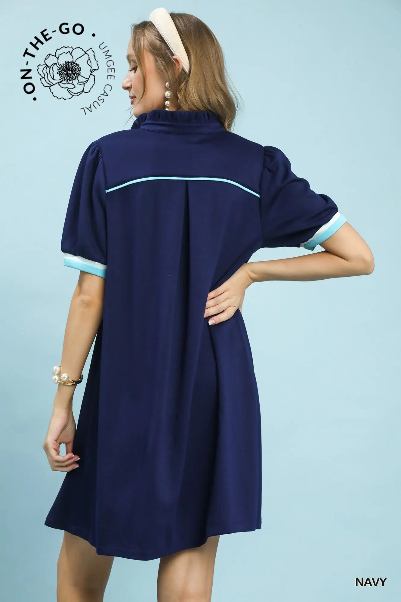 Contrast Trim Polo Knit Dress