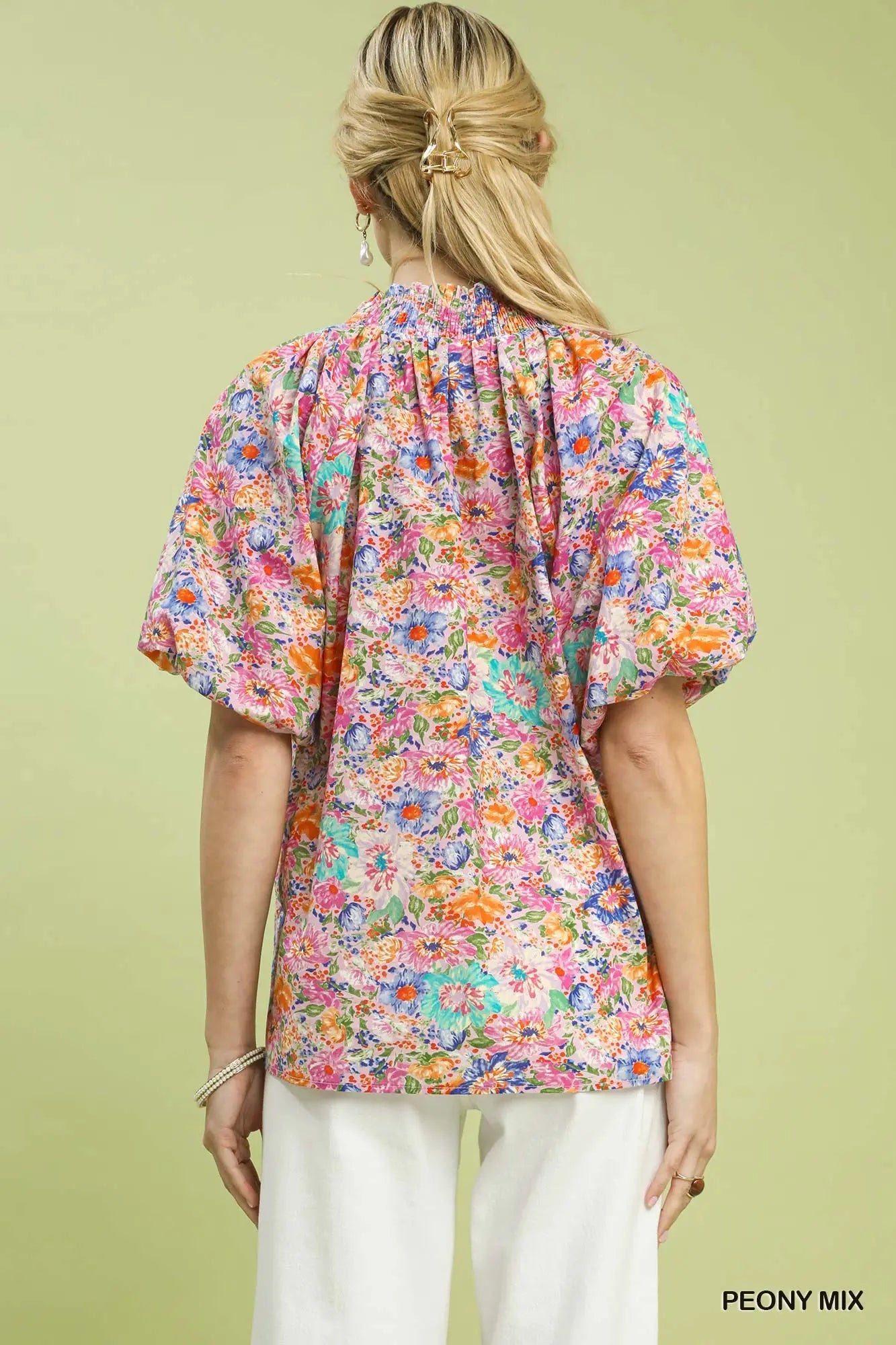 Floral Short Sleeve Button-Front Top