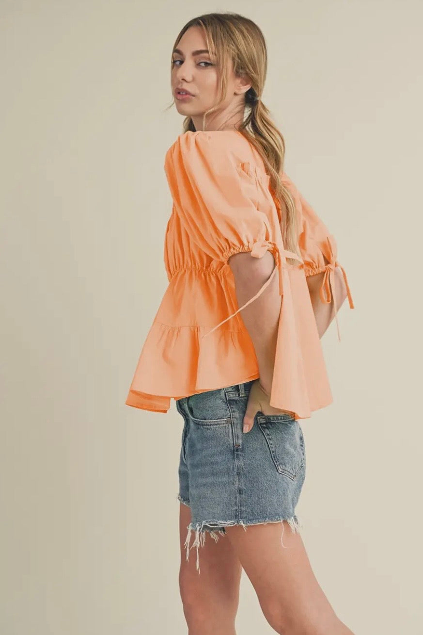 Tiered Shirring Puff Sleeve Top