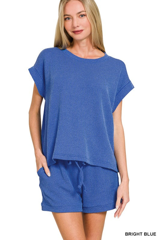 Zenana Raised Rib Shorts Set