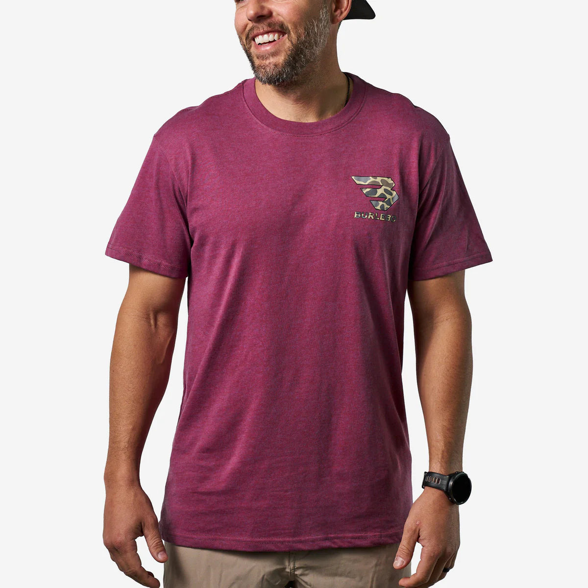 Burlebo Short Sleeve Tee - Flying B Classic Deer Camo - Heather Wine