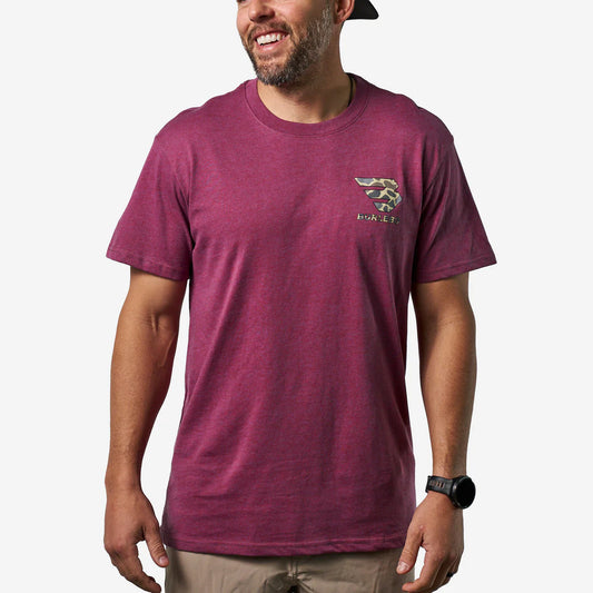 Burlebo Short Sleeve Tee - Flying B Classic Deer Camo - Heather Wine