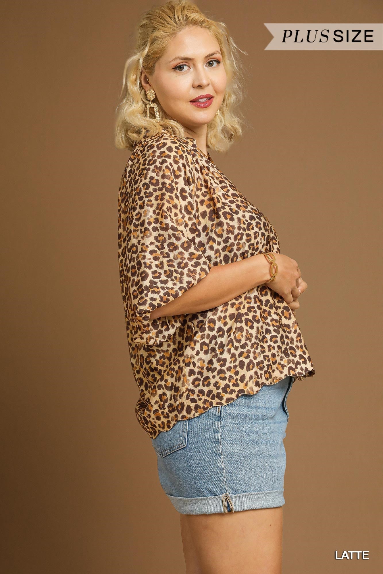 Plus Leopard Scalloped Hem Blouse