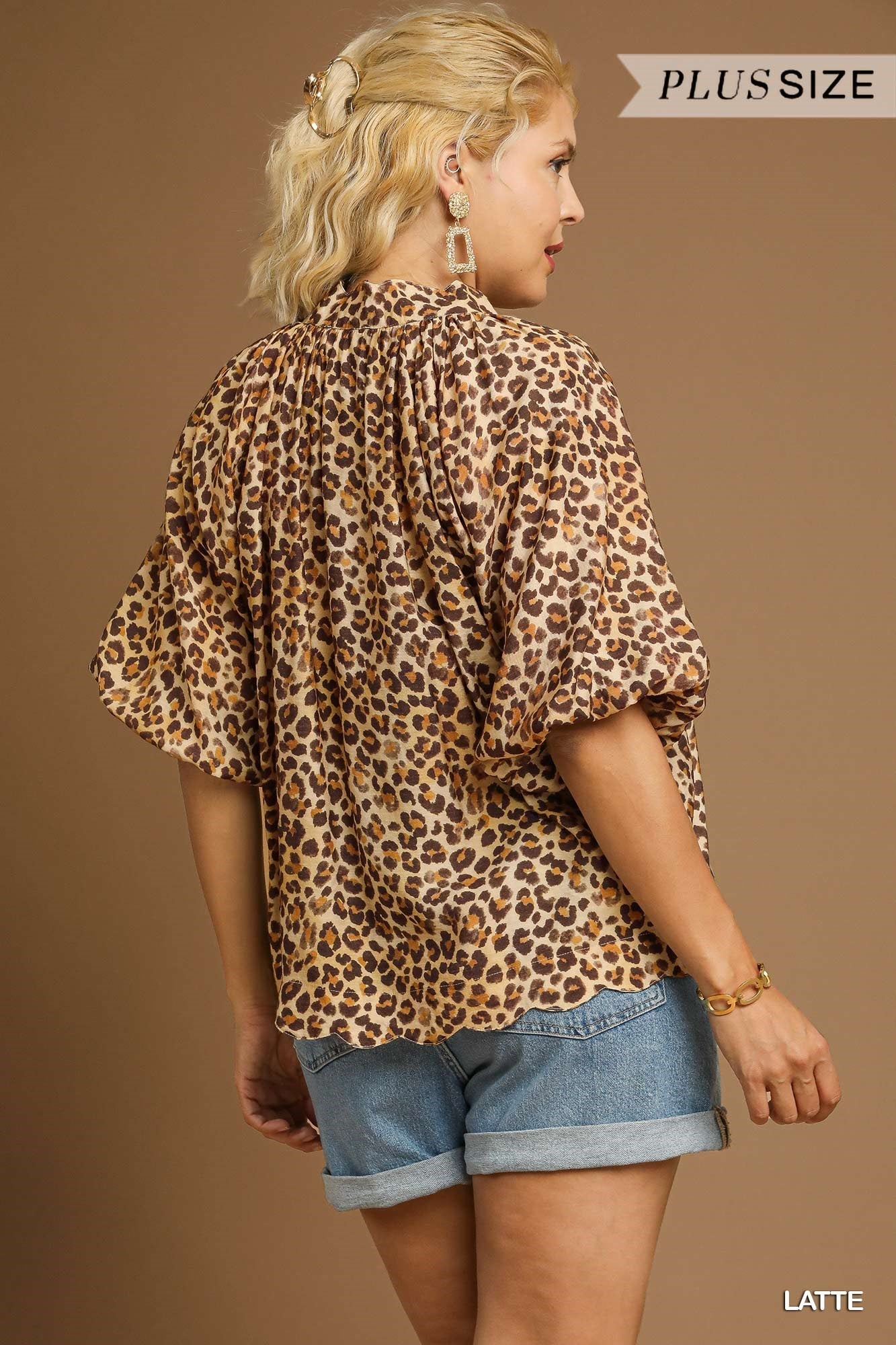 Plus Leopard Scalloped Hem Blouse