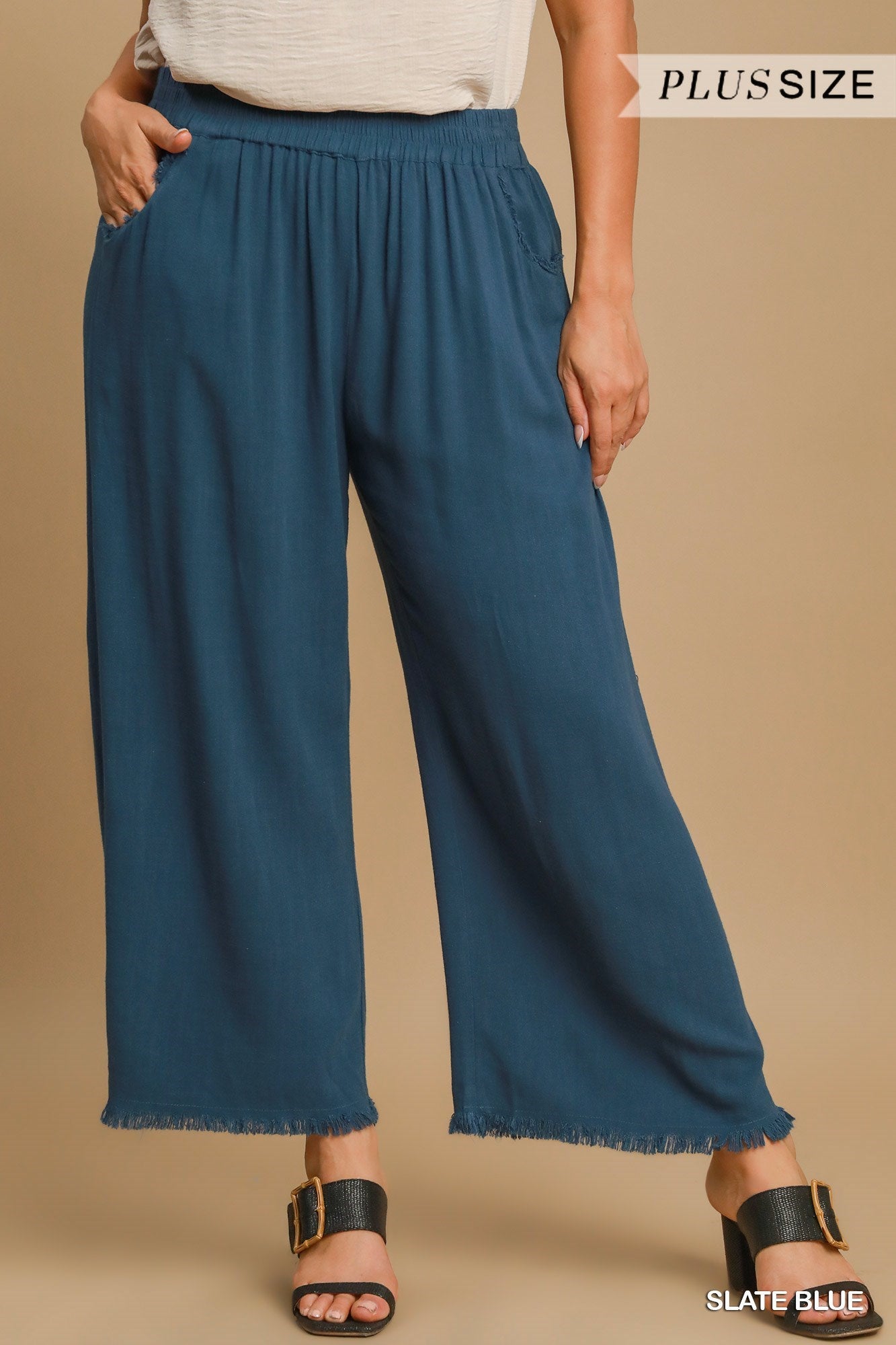 Plus Frayed Hem Wide-Leg Pants