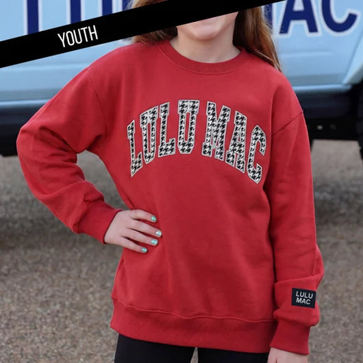Youth Lullu Mac Stitched Sweatshirt - Crimson Houndstooth