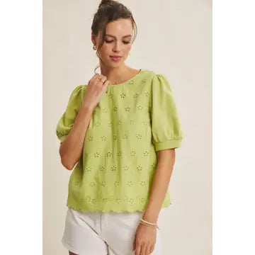 Eyelet Puff-Sleeve Blouse