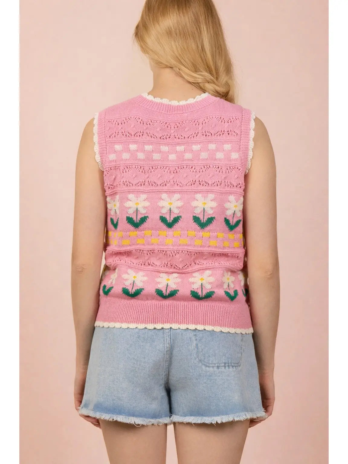 Floral Graphic Knit Sweater Vest Top