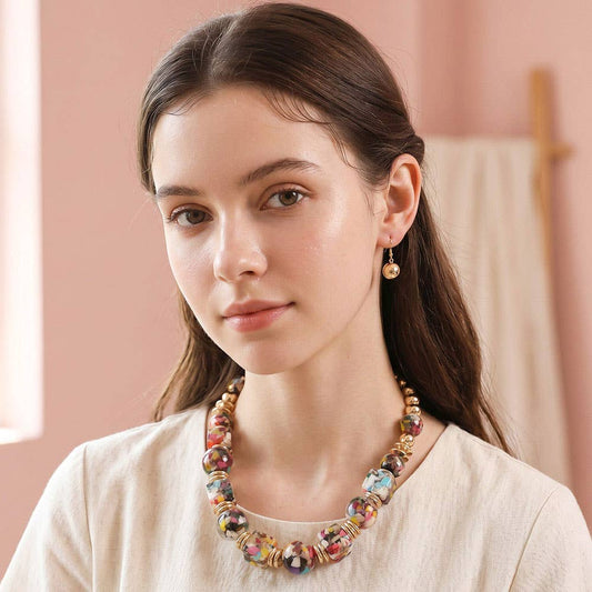 Chunky Abstract Resin Beaded Statement Necklace