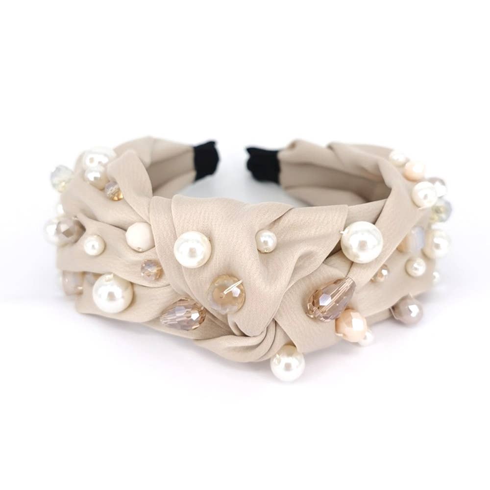Pearl Multi Bead Embellished Knot Burnout Headband