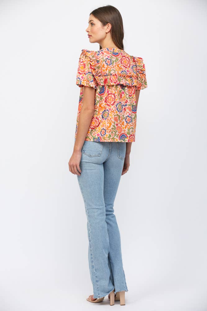 Ruffled Yoke Button Down Top